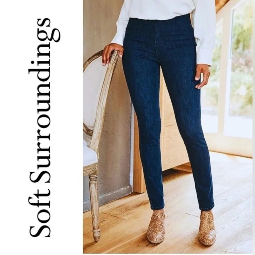 Soft Surroundings Dark Wash Pull On Skinny Denim Leggings Jeans Small 2CM92